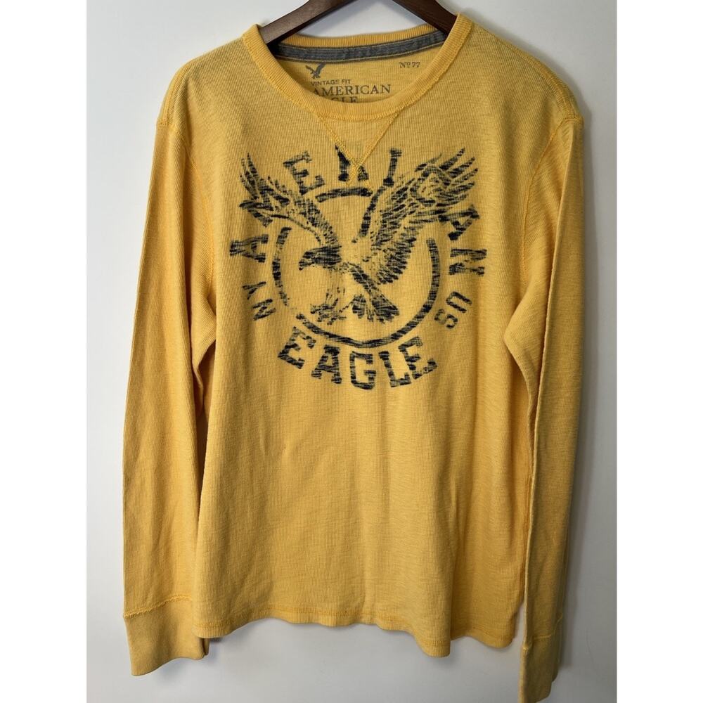 American Eagle Thermal Vintage Fit Y2K AE Men's Large 2010 Logo Yellow Preppy